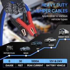 PowerBest 30-foot, tangle-free booster cables for easy connections