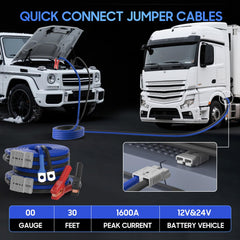 POWERBEST 30-foot cables reach between vehicles for easier boosts.