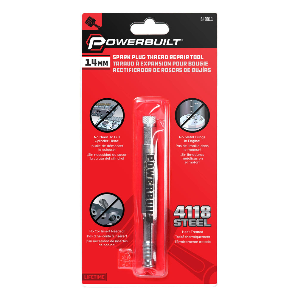 Powerbuilt back-tap in action repairing fouled threads without removing head