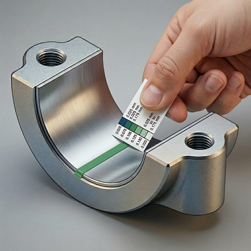 Powerbuilt Plastigauge scale comparison showing clearance reading.