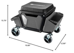 Powerbuilt seat with drawer and trays to organize tools.