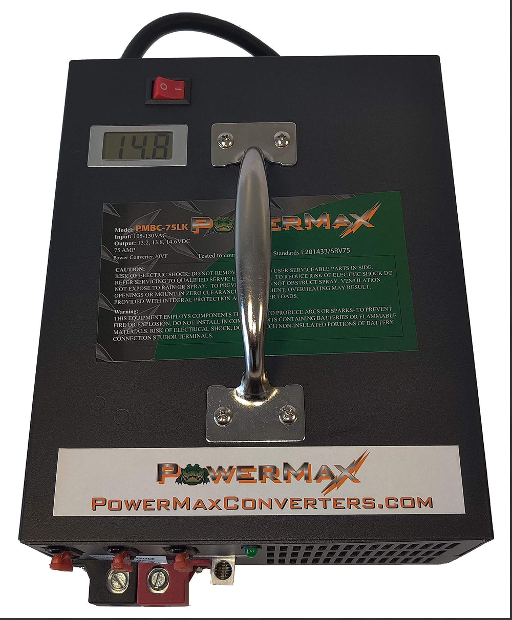 PowerMax PMBC-75 rear view with sturdy battery clamps visible