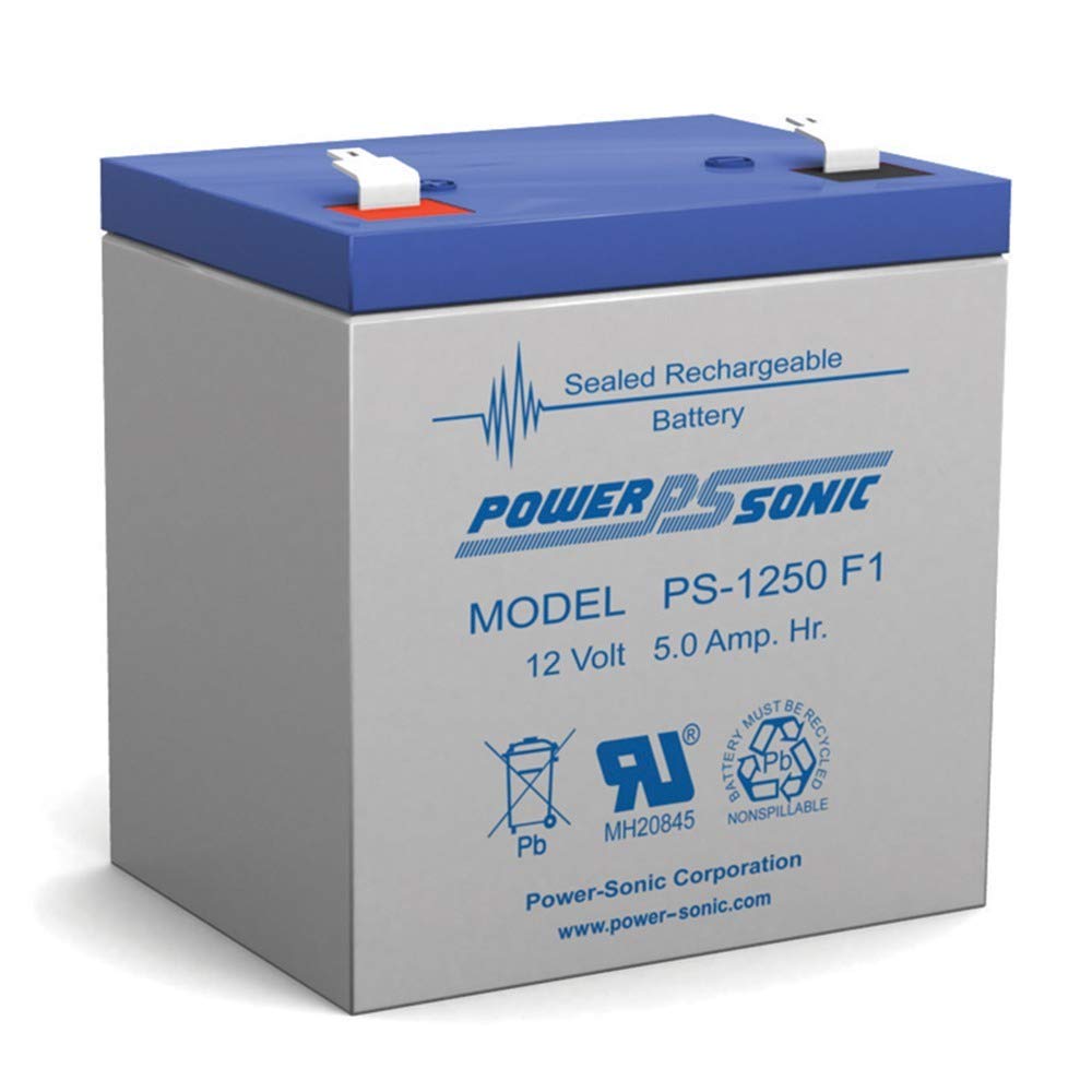 Power Sonic PS-1250 12V 5Ah battery front view, compact size for reliable power.
