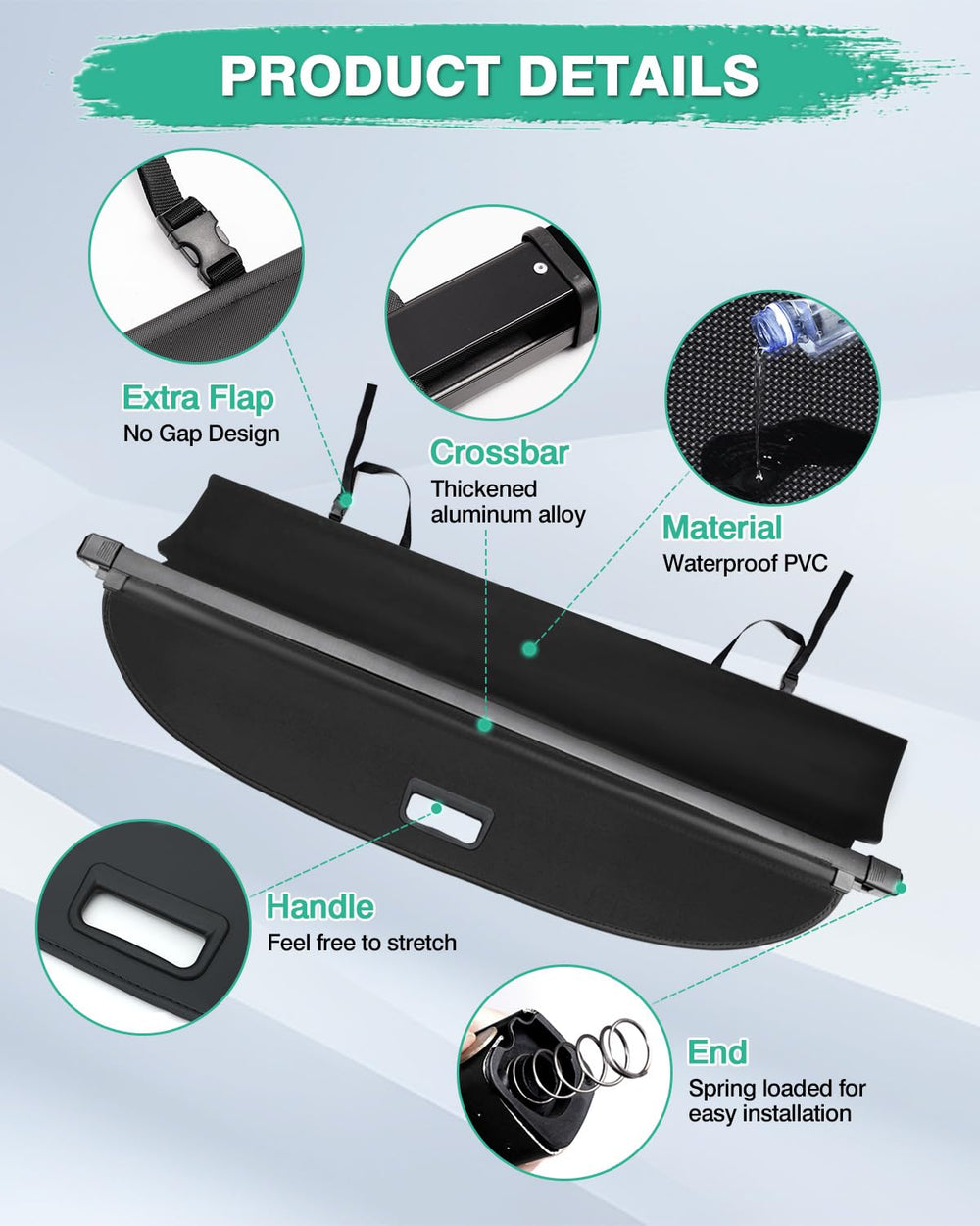 Powerty cover features sueded heads to prevent interior rattling and scratches