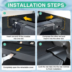 Powerty trunk privacy shield helps secure belongings during transport.