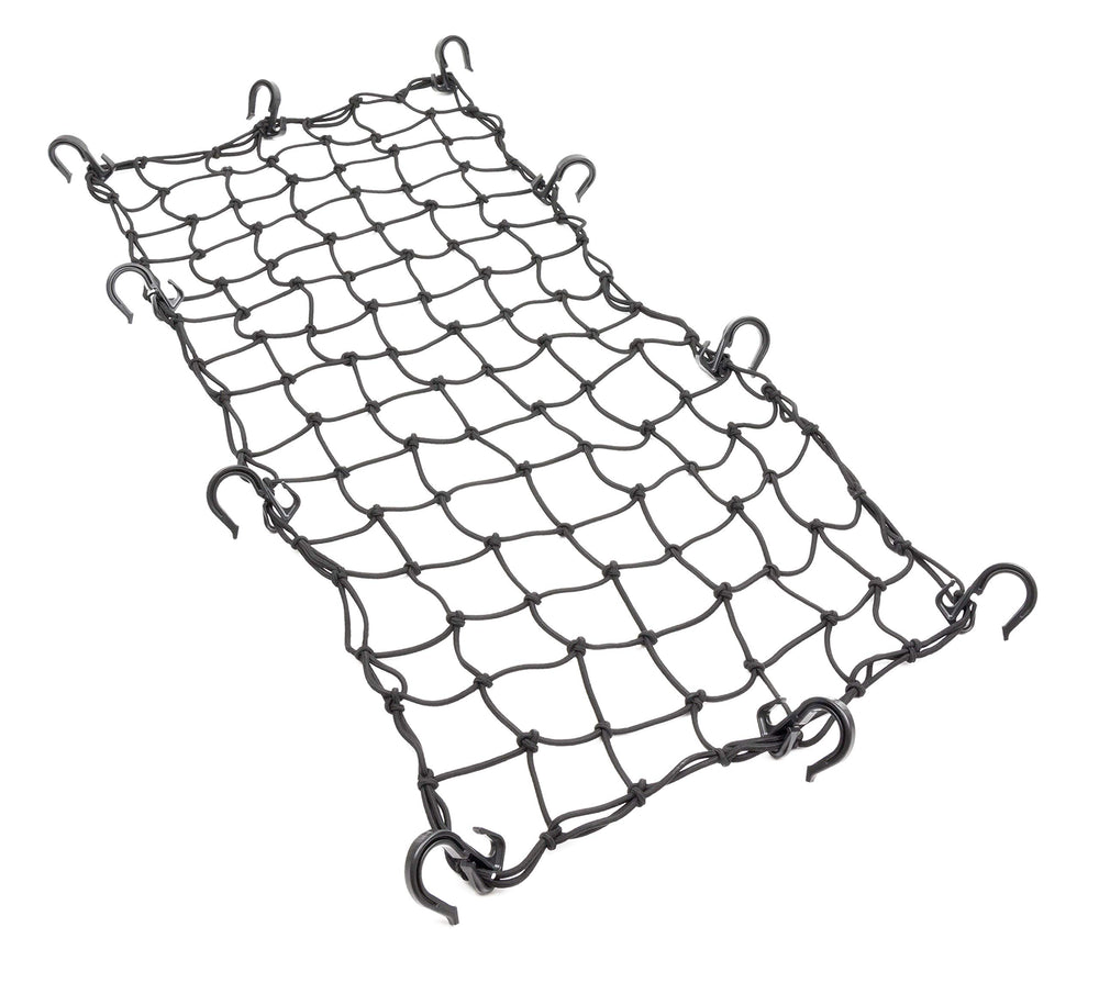 Powertye cargo net with ten hooks secures gear on a motorcycle or ATV