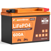 PowerUrus lithium battery close-up showing compact 12V 7Ah unit.