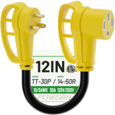 POWGRN 30A to 50A adapter front view for reliable outdoor RV power transitions.