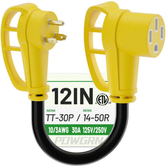 POWGRN 30A to 50A adapter front view for reliable outdoor RV power transitions.