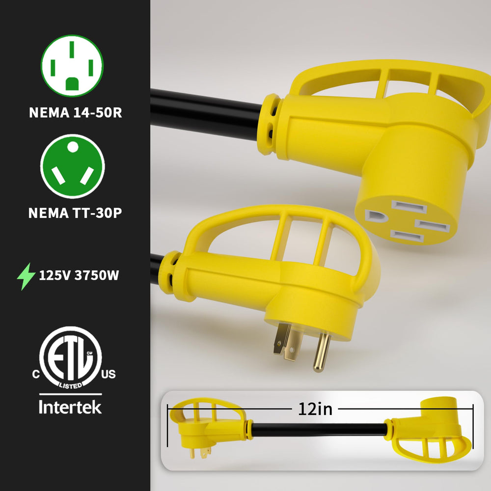 POWGRN 30A to 50A adapter side view shows durable exterior for any weather.