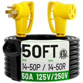 POWGRN NEMA14-50P to 14-50R extension with secure plug for EV charging outdoors