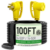 POWGRN NEMA 14-50P to 14-50R extension cord for outdoor EV charging and RV use.