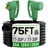 POWGRN 75 ft TT-30P to TT-30R extension cord outdoors for RV power