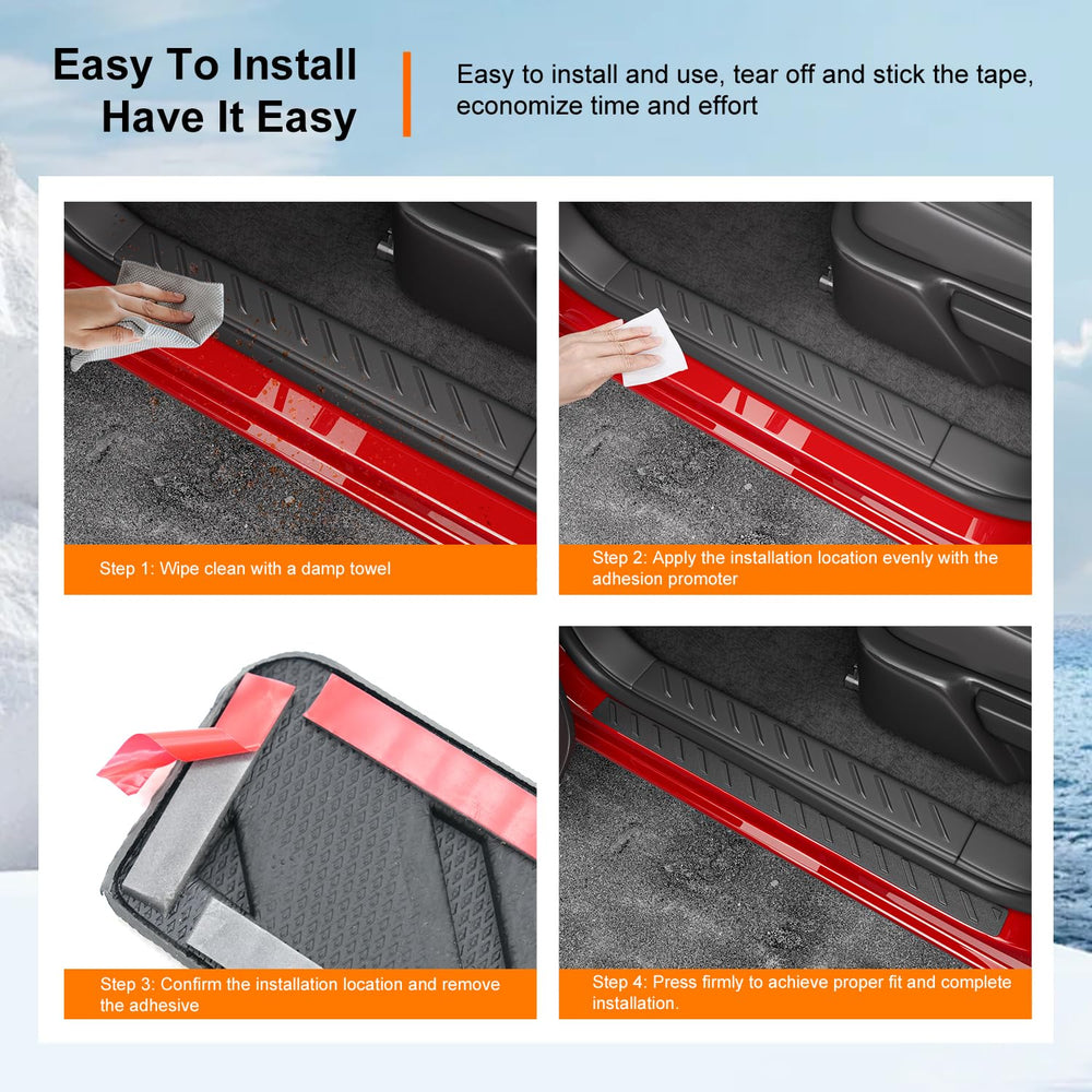 Powoq installation view demonstrates quick, tape-backed fit on vehicle sill.
