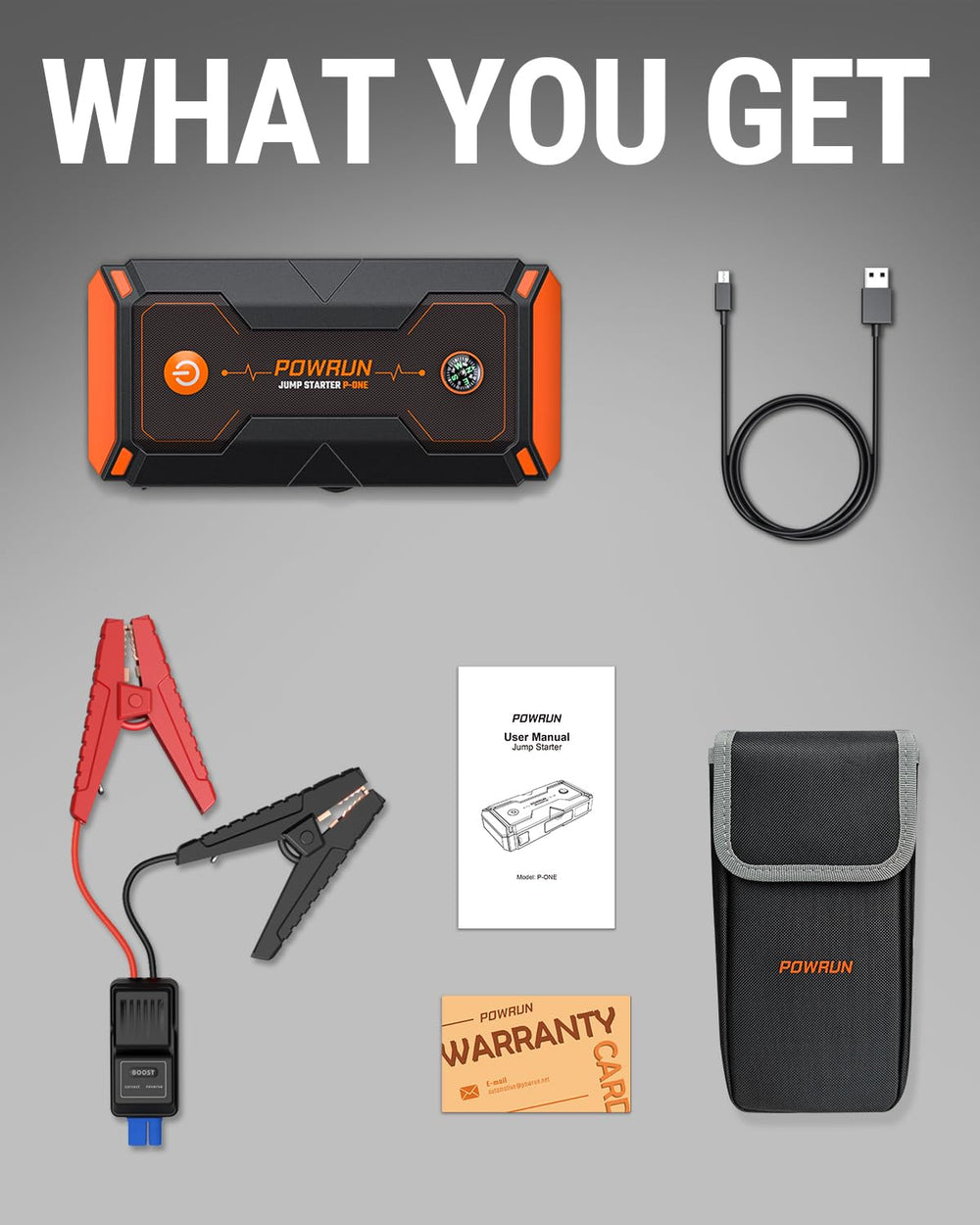 Powrun P-ONE IP65 waterproof case protects from rain and dust.