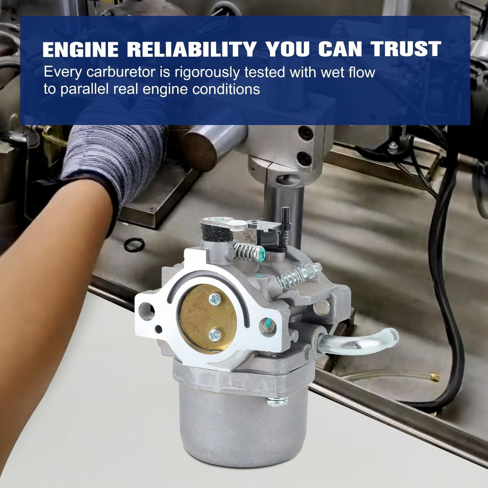 Powtol 590399 carburetor engine mount shows secure fit for mowing sessions