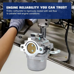 Powtol 590399 carburetor engine mount shows secure fit for mowing sessions