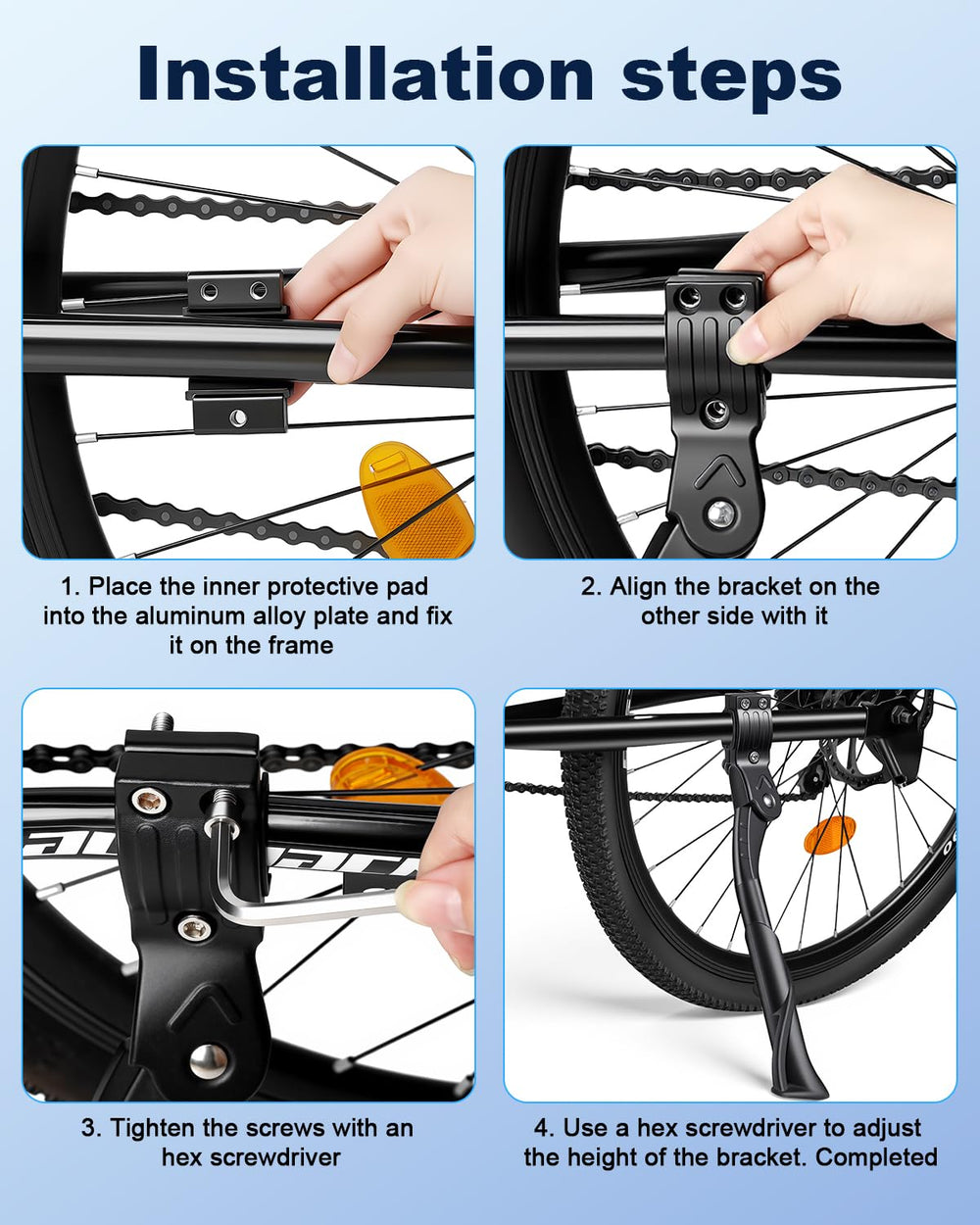 POWVINE bike kickstand fits 24-29 in bikes with track-style or oval tubes.
