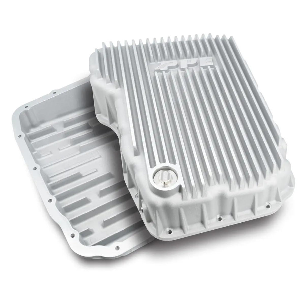 PPE heavy duty transmission pan brushed, external cooling fins illustrate enhanced cooling surface