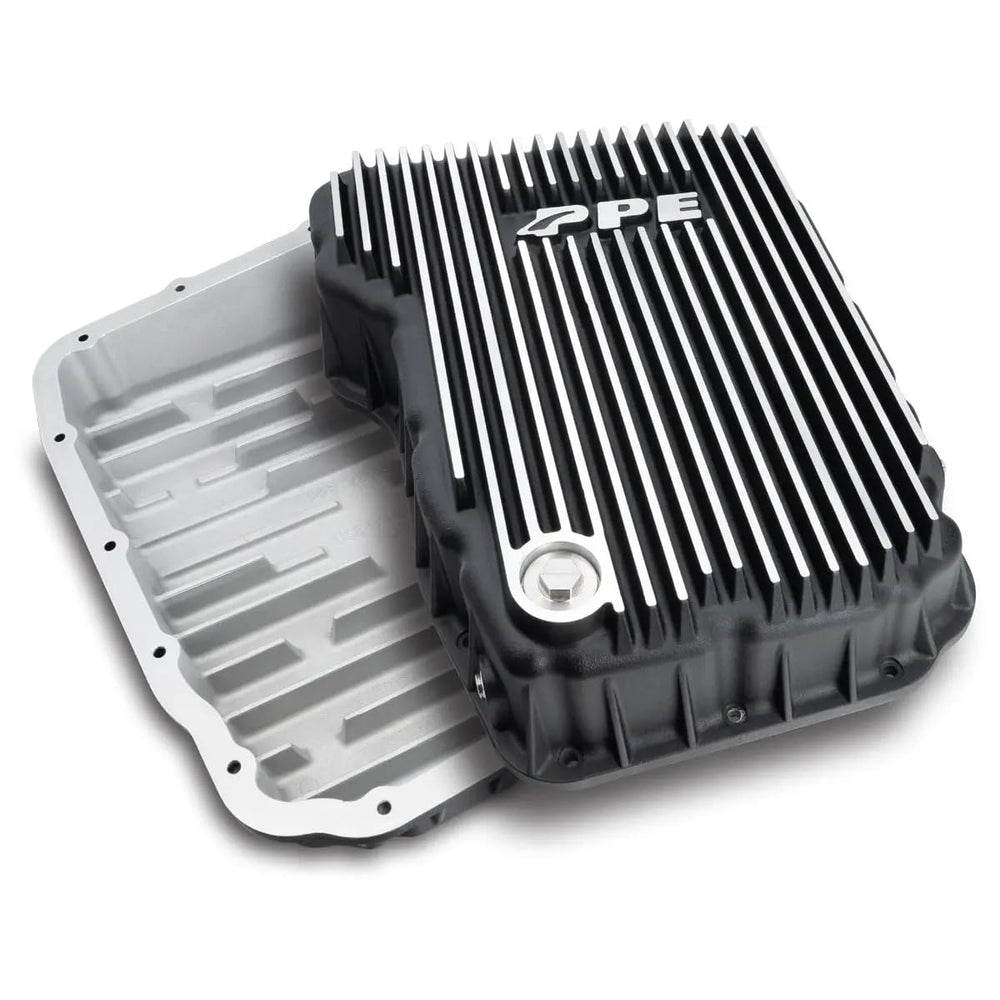 PPE heavy duty transmission pan brushed, top view shows added capacity for cooler fluid