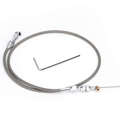PQY 36-inch stainless braided LS throttle cable full view showing durable construction