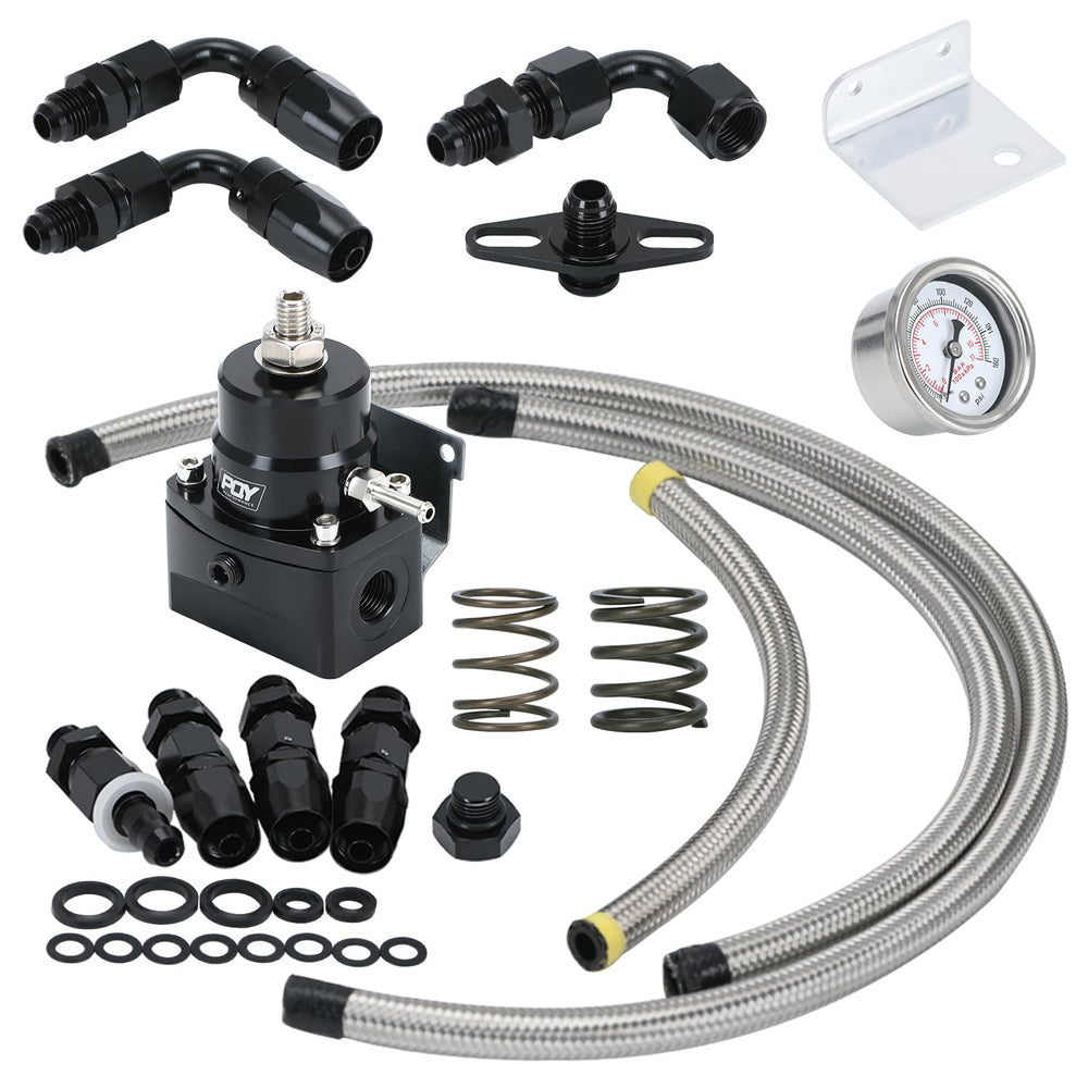PQY adjustable fuel pressure regulator kit with 3-70 PSI range for EFI systems.