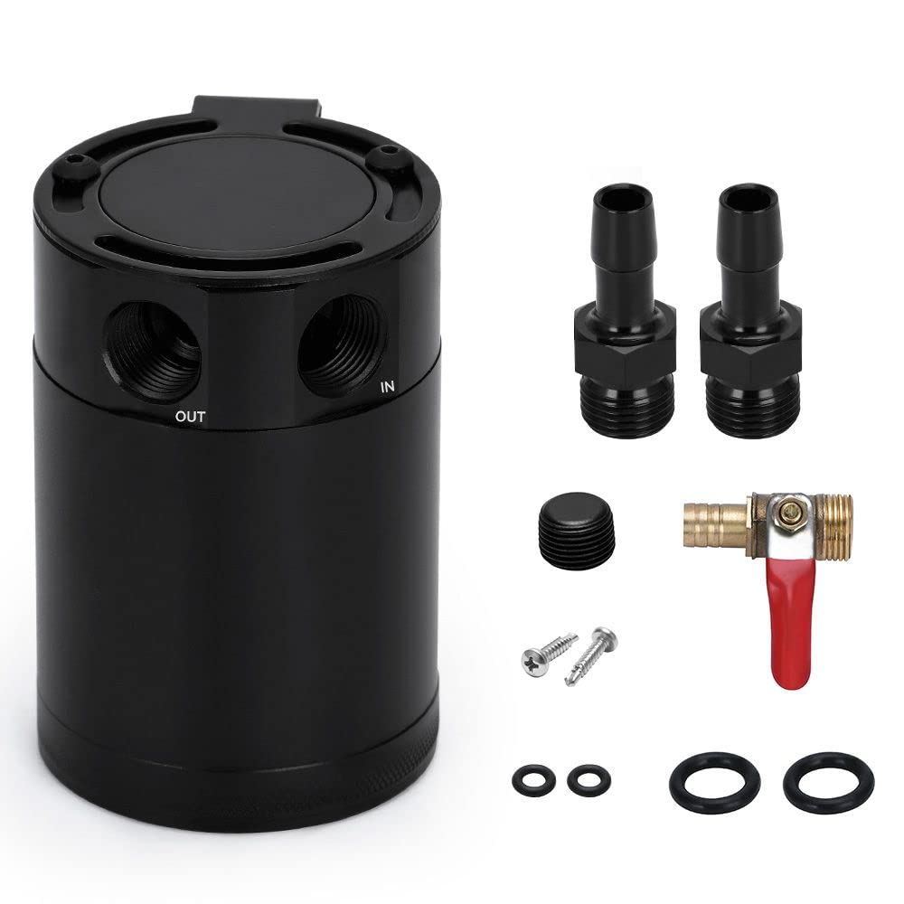 PQY baffled oil catch can with 2-port aluminum body preserves intake cleanliness.