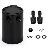 PQY baffled oil catch can 2-port, compact design for space-saving engine mounting and oil separation.