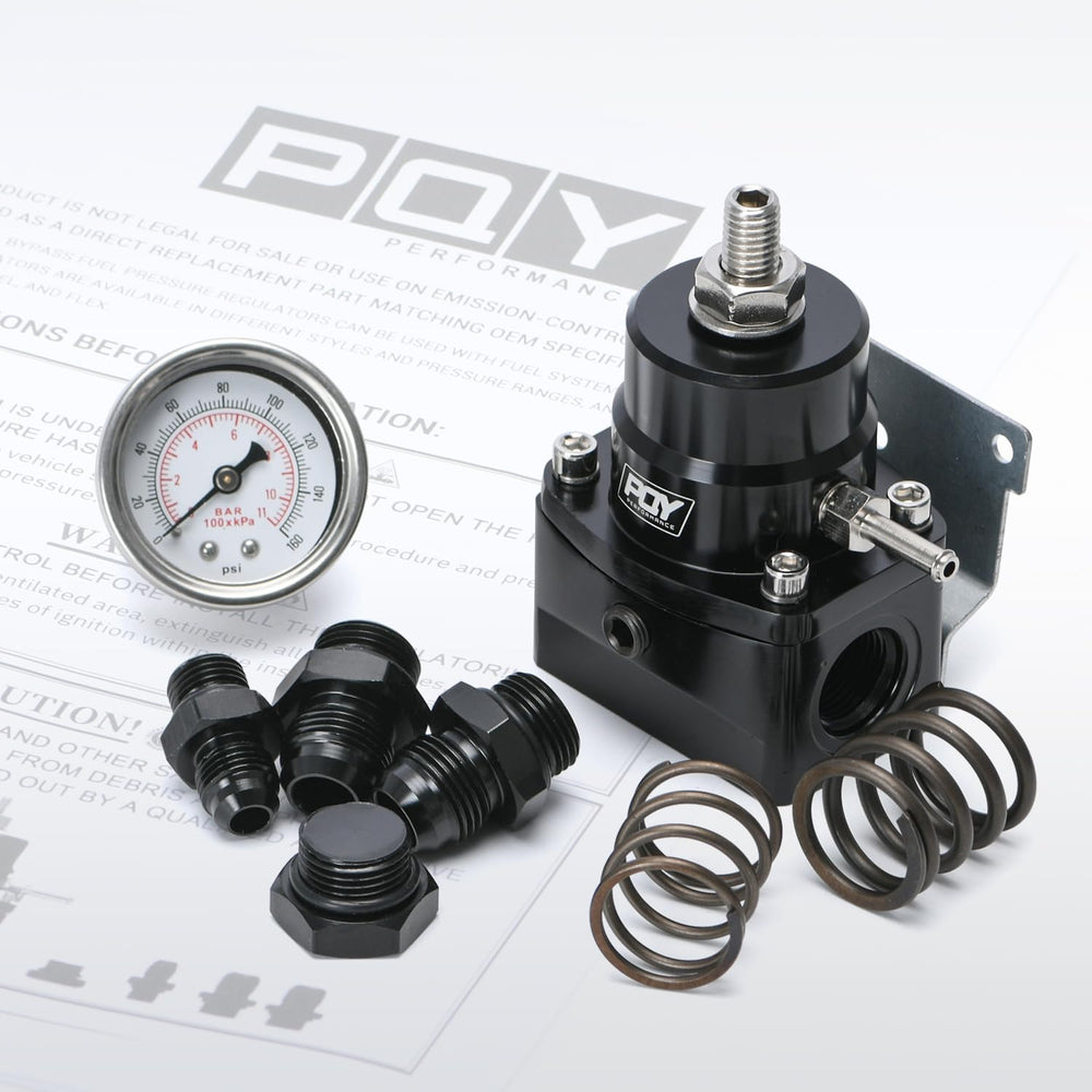 PQY regulator kit components including AN fittings and gauge for ready installation.