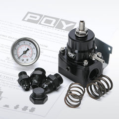 PQY regulator kit components including AN fittings and gauge for ready installation.