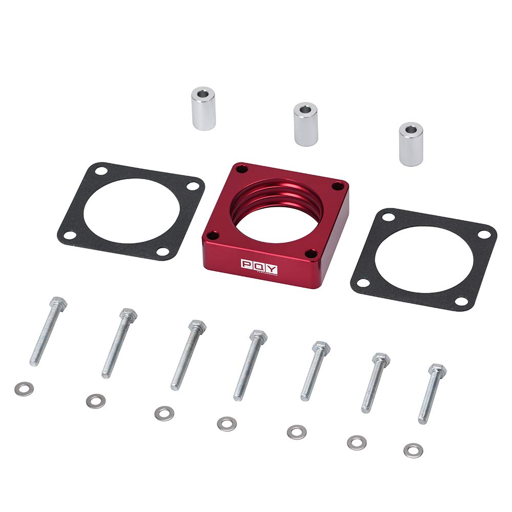 PQY throttle body spacer installed under the hood improves air flow and responsiveness