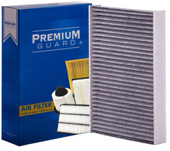 Premium Guard cabin air filter front view demonstrates a slim design for cleaner cabin air