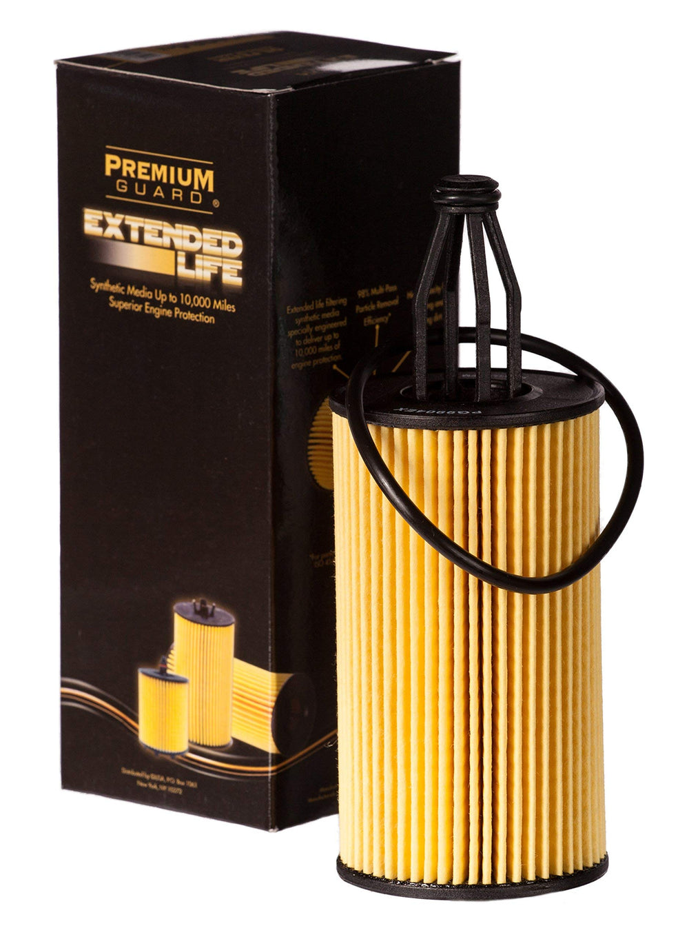 Premium Guard Extended Life Oil Filter side view for extended engine protection.