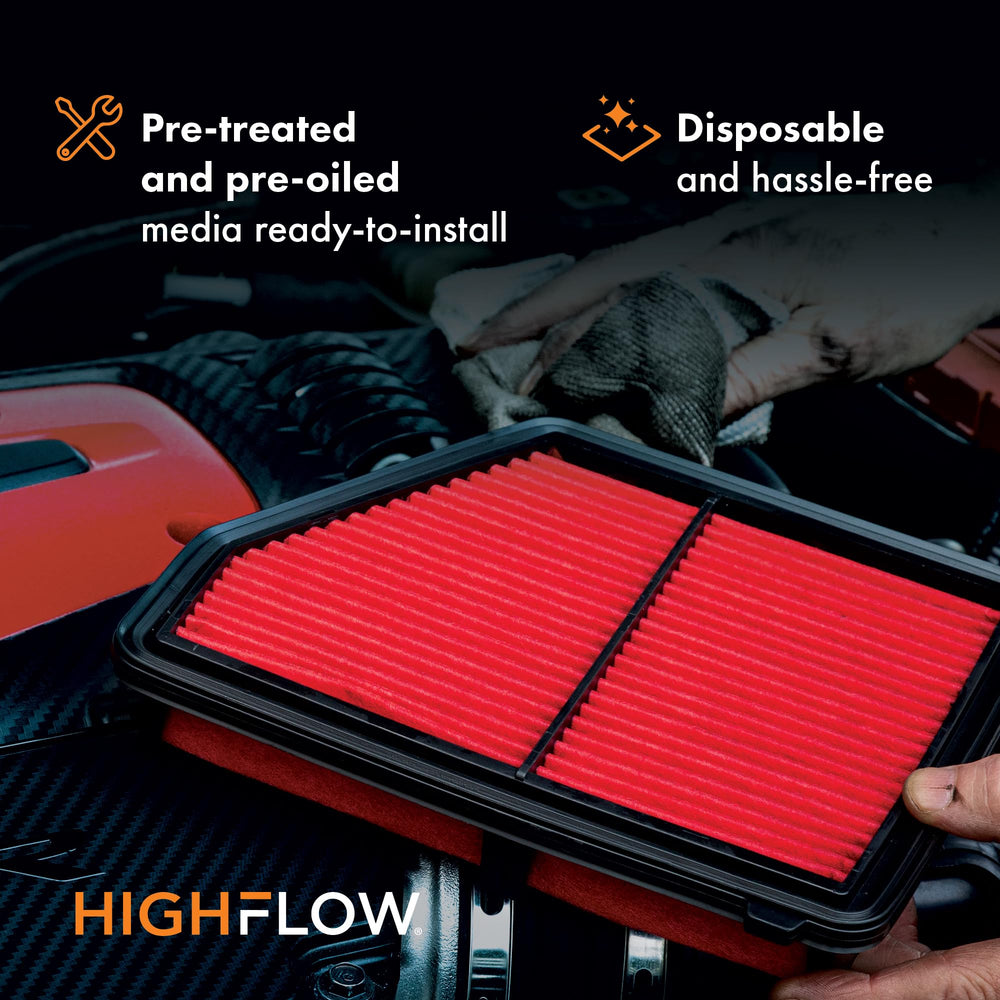 Premium Guard HIGHFLOW airflow path under load suggests improved intake.