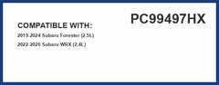 Premium Guard PureFlow PC99497HX filtration media detail emphasizes tiny-particle capture for cleaner cabin air.