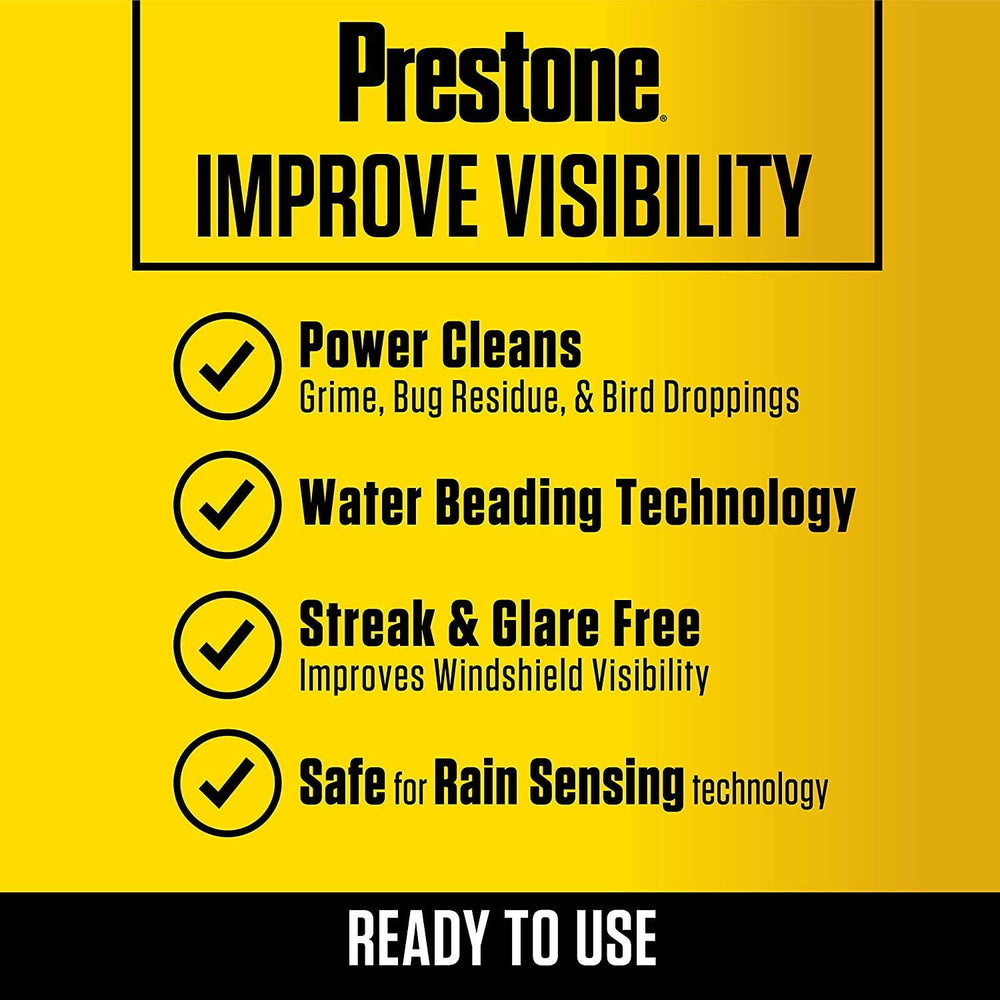 Close-up showing bug residue removal by Prestone AS657 on glass.