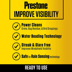 Close-up showing bug residue removal by Prestone AS657 on glass.