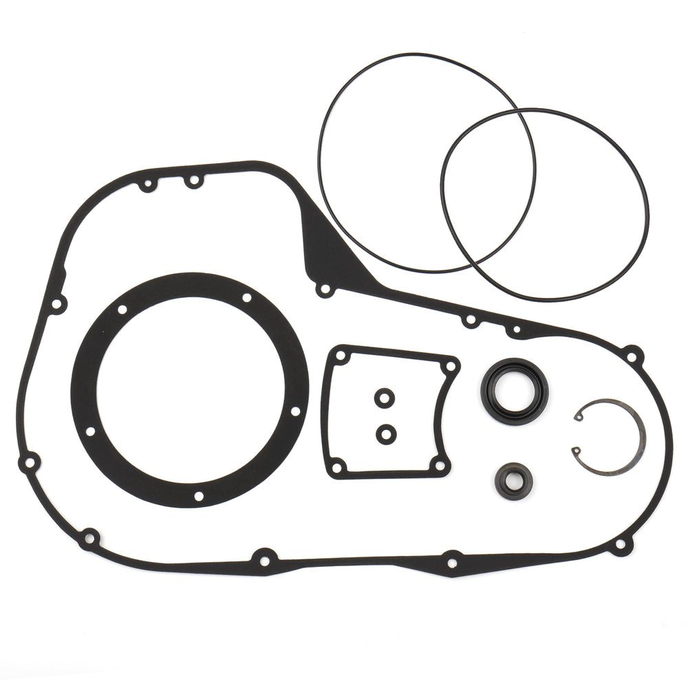 Prewired Twin Cam primary cover gasket close-up showing durable seal for Harley.