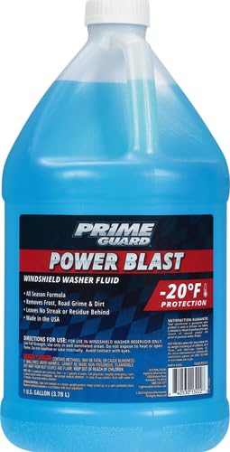 Prime Guard Power Blast windshield washer fluid, gallon bottle, protects to -20°F and clears frost for clear visibility
