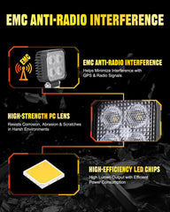 Primelux 2.8-inch LED work light 150-degree beam minimizes blind spots.