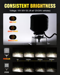 Primelux 2.8-inch LED work light IP67 waterproof rating for harsh weather.