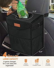 Pritent car trash can front view emphasizing compact 4-gallon size