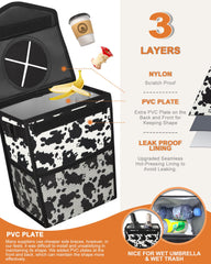 Pritent car trash can with mesh pockets keeps essentials within reach.