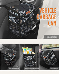 Mesh pockets on Pritent trash can hold tissues and wipes within reach.