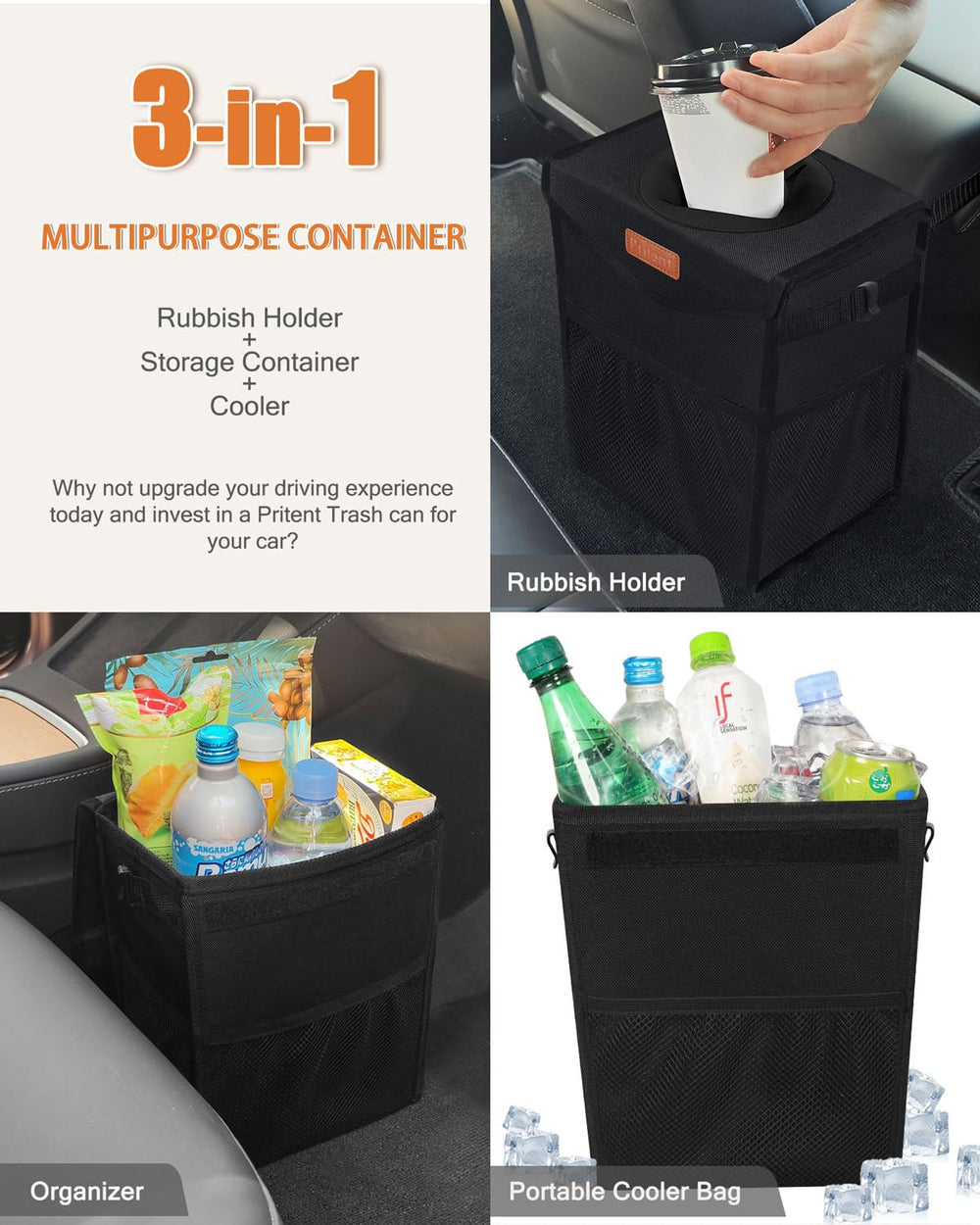 Leak-proof PEVA lining prevents spills and sticky messes in your car.