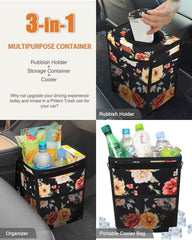 Pritent trapezoid shape trash bin design fits neatly beside the console.