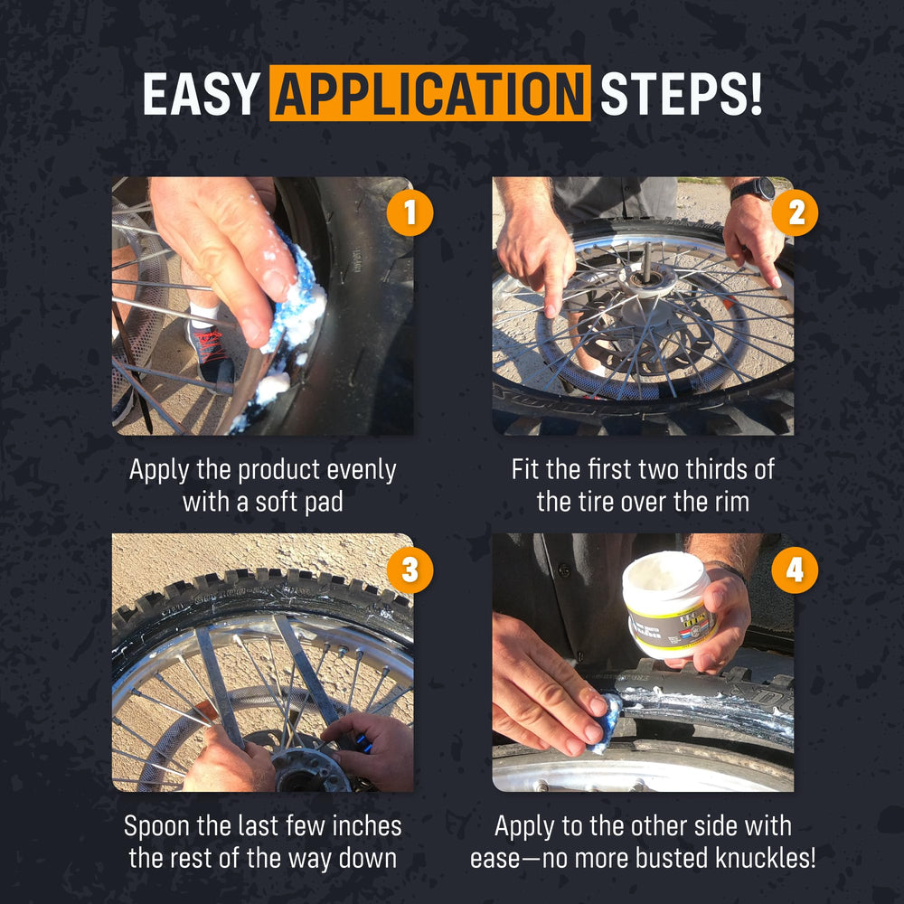 Pro Bud's Tire Mounting Paste used with multiple tools for versatile tire lube