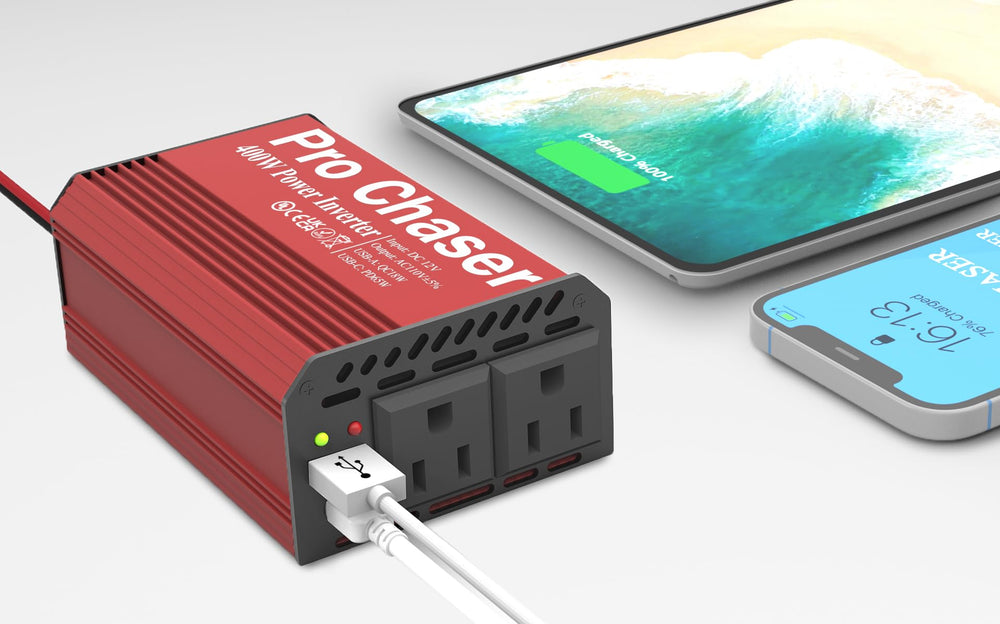 Compact design of Pro Chaser inverter fits easily in a vehicle.