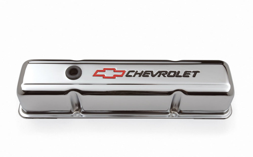 ProForm 141-899 SBC chrome valve cover baffle detail, aids oil management.
