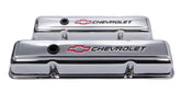 ProForm 141-899 SBC chrome valve cover front view for Chevy small block engines, enhances engine aesthetics.